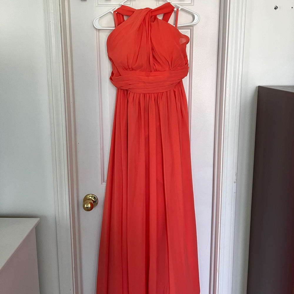 High neck coral/salmon bridesmaid dress